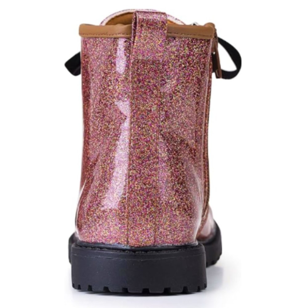 FITORY Kids Girls Brown Gypsophila Glitter Side Zipper Lace Up Ankle Boots US-12 - Picture 5 of 12